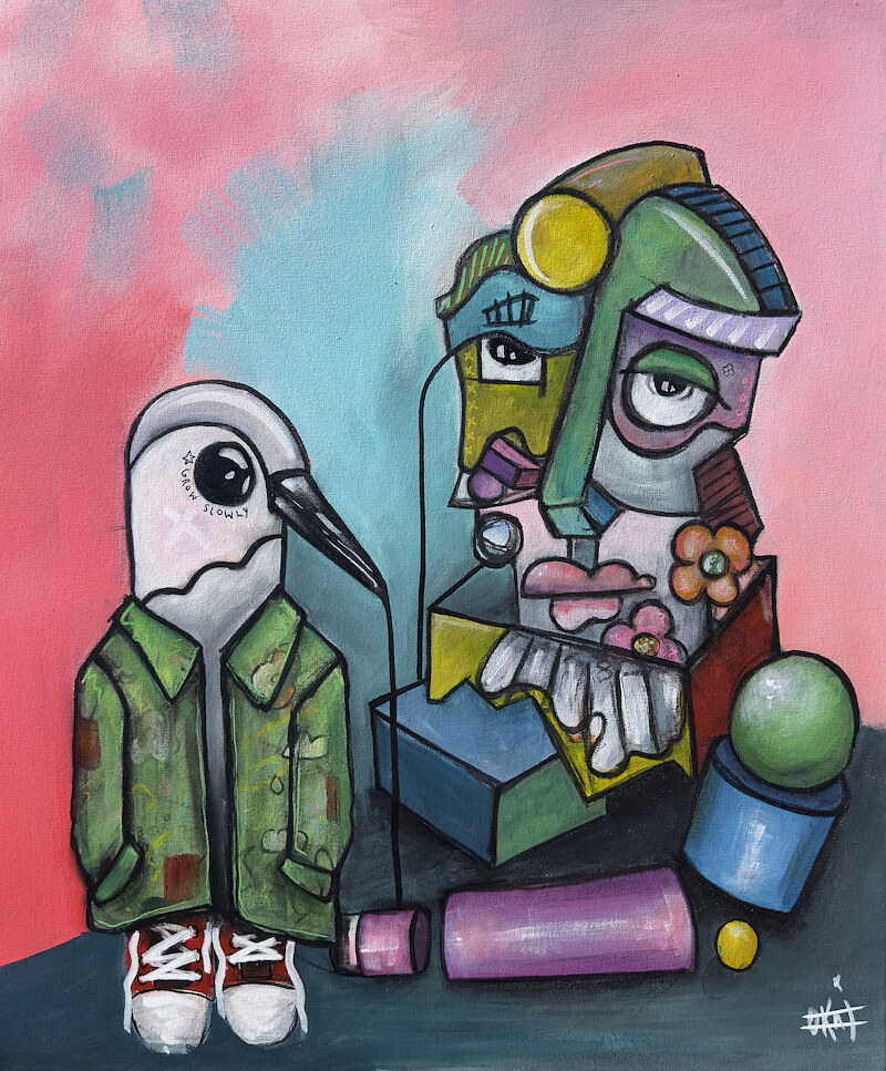 Grow Slowly — mixed media on canvas, 2026